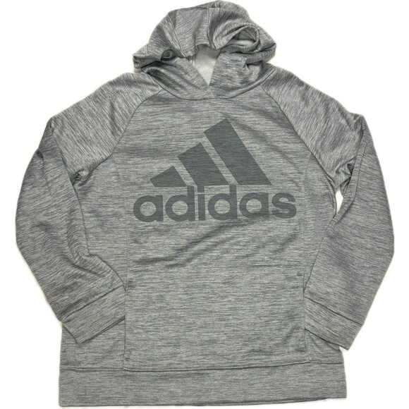 Adidas Big Boys Gray Hoodie Sweatshirt Large Kangaroo Pouch Long Sleeves Active - Picture 1 of 7